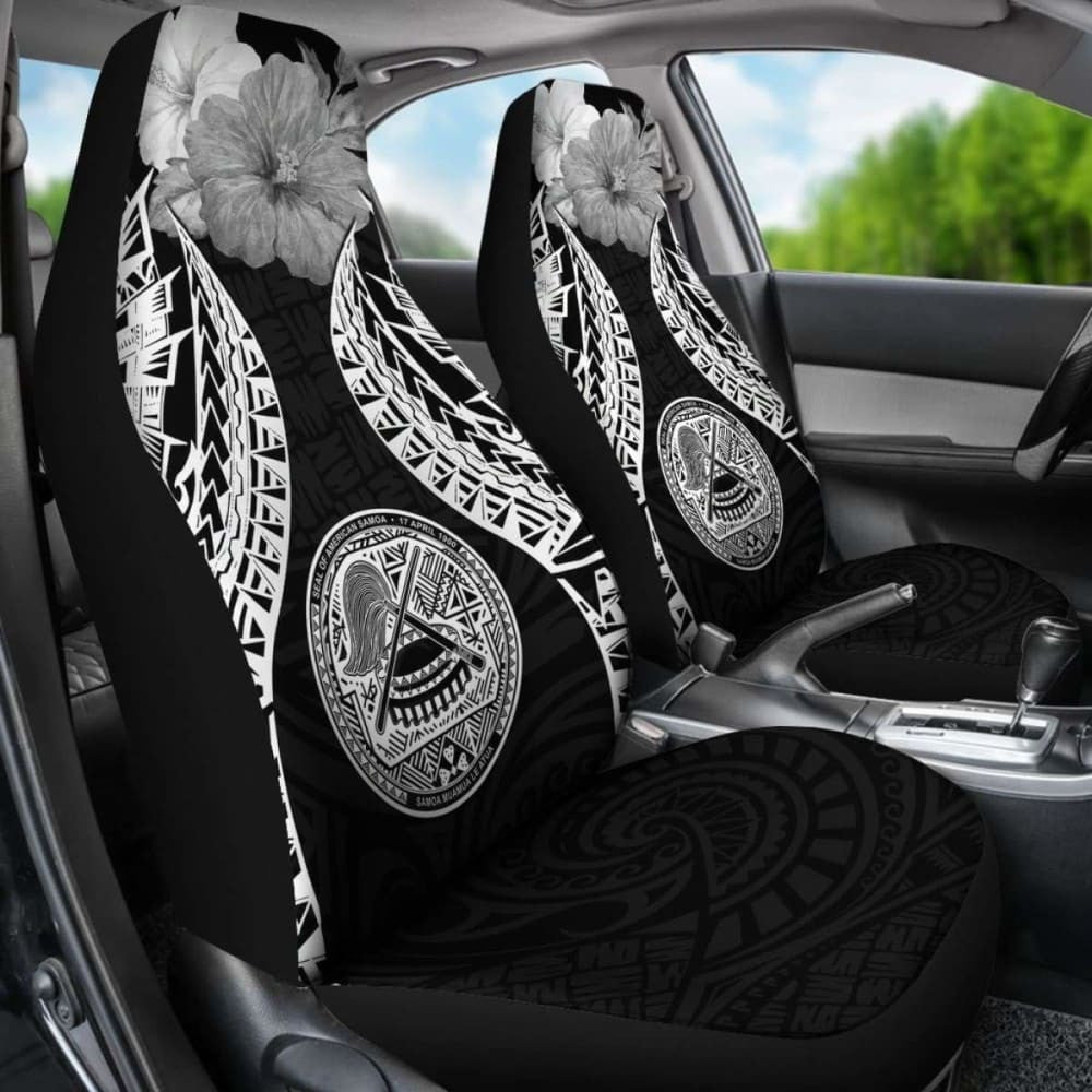 American Samoa Polynesian Car Seat Covers Pride Seal And Hibiscus Black -