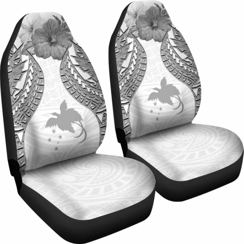 Papua New Guinea Polynesian Car Seat Covers Pride Seal And Hibiscus White -