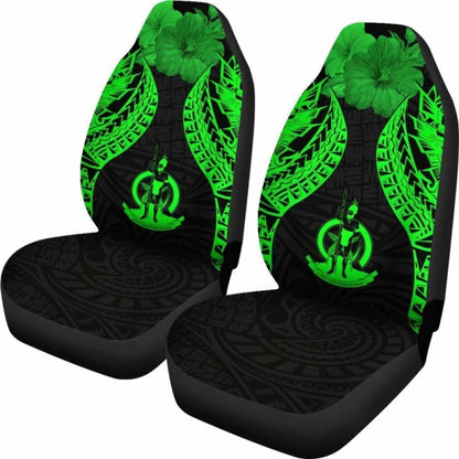 Vanuatu Polynesian Car Seat Covers Pride Seal And Hibiscus Green -