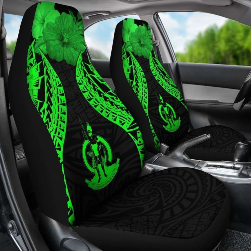 Vanuatu Polynesian Car Seat Covers Pride Seal And Hibiscus Green -