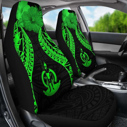 Vanuatu Polynesian Car Seat Covers Pride Seal And Hibiscus Green -