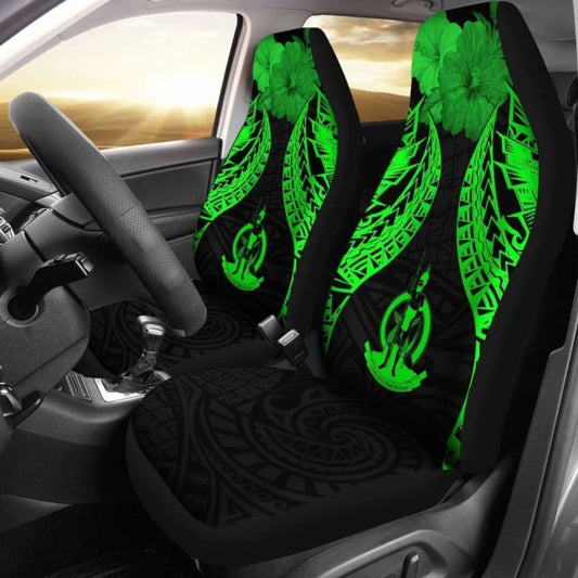 Vanuatu Polynesian Car Seat Covers Pride Seal And Hibiscus Green -
