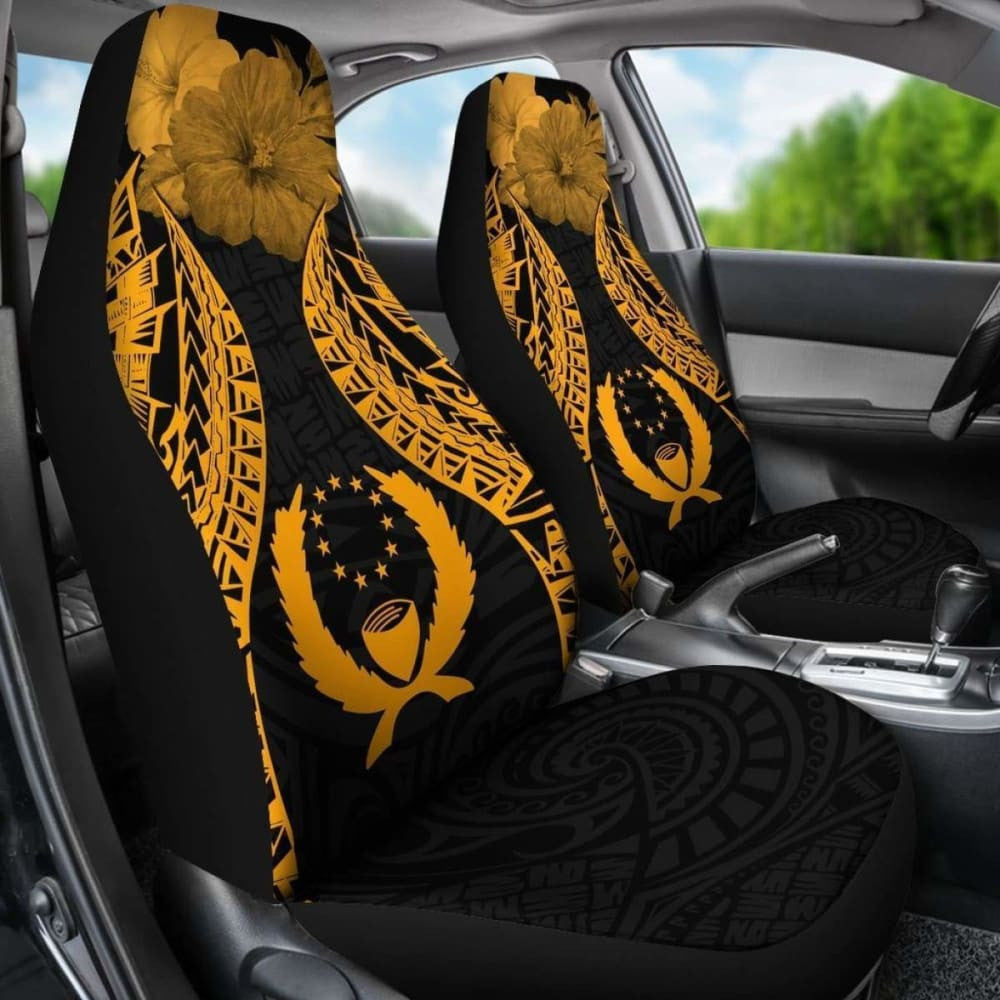 Pohnpei Polynesian Car Seat Covers Pride Seal And Hibiscus Gold -