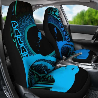 Palau Car Seat Covers - Palau Map Hibiscus And Wave Light Blue -