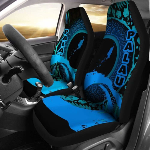 Palau Car Seat Covers - Palau Map Hibiscus And Wave Light Blue -