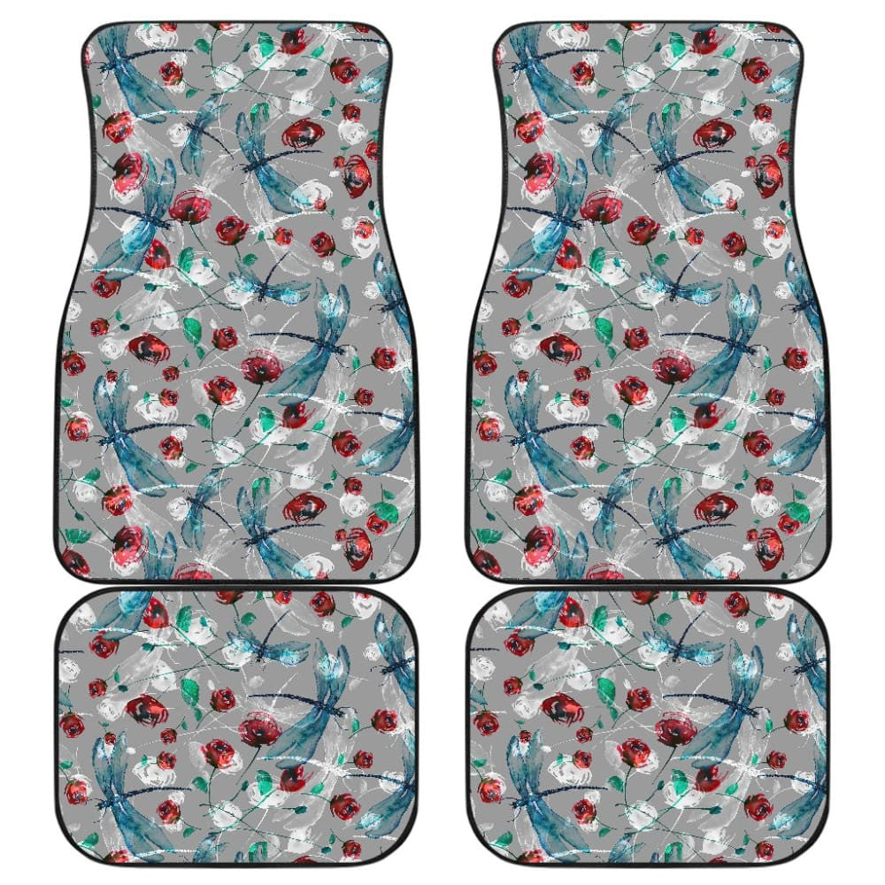 Vintage Flower and Dragonfly Car Floor Mats