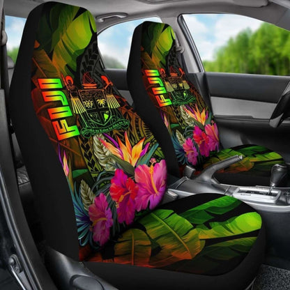 Fiji Polynesian Car Seat Covers -  Hibiscus And Banana Leaves -
