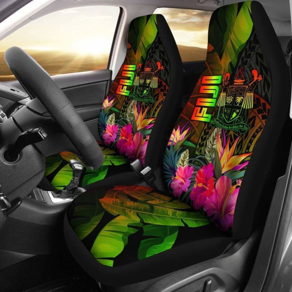 Fiji Polynesian Car Seat Covers -  Hibiscus And Banana Leaves -