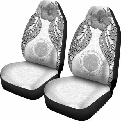 Northern Mariana Islands Polynesian Car Seat Covers Pride Seal And Hibiscus White -
