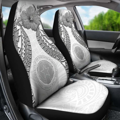 Northern Mariana Islands Polynesian Car Seat Covers Pride Seal And Hibiscus White -