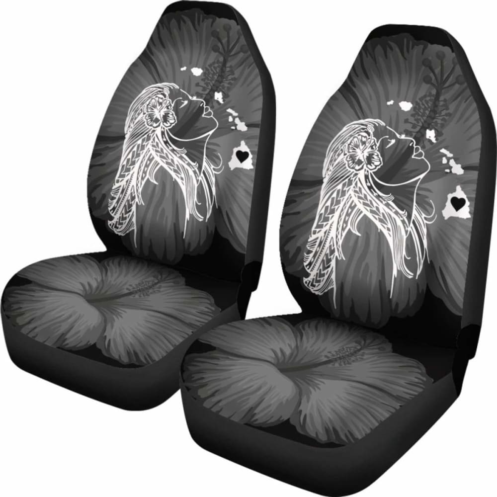 Alohawaii Car Seat Covers - Hawaii Hula Girl Hibiscus Map White -