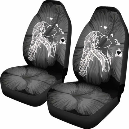 Alohawaii Car Seat Covers - Hawaii Hula Girl Hibiscus Map White -