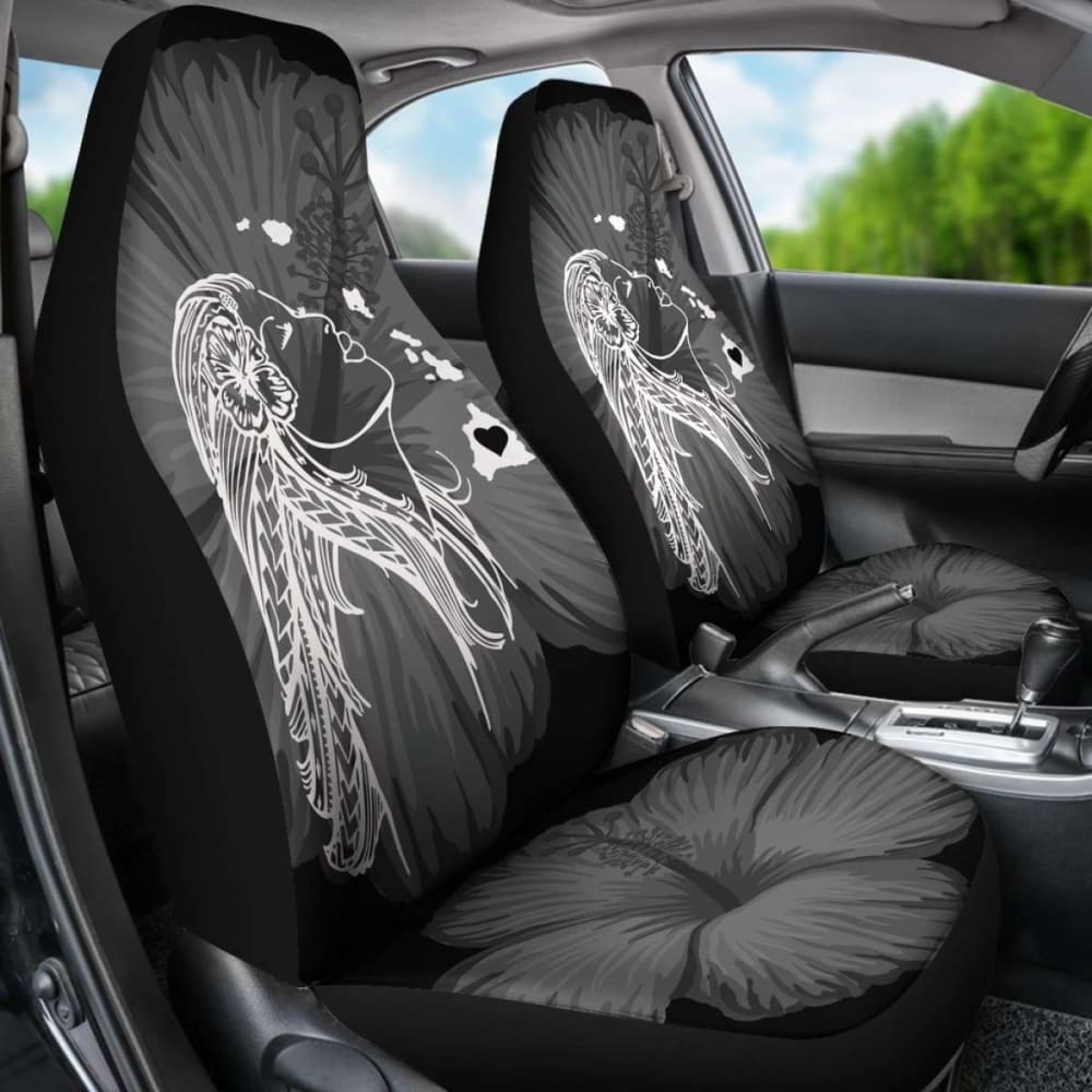 Alohawaii Car Seat Covers - Hawaii Hula Girl Hibiscus Map White -