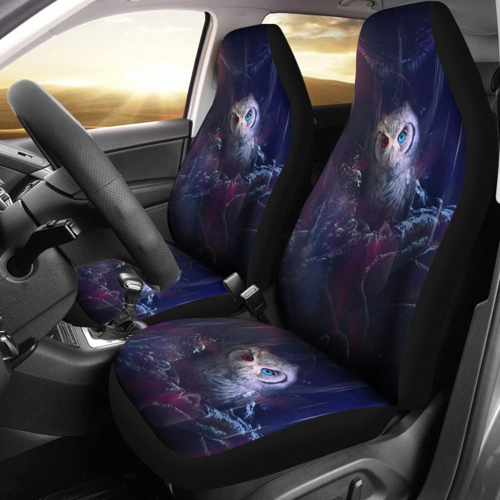 Owl Blue Red Eyes Art Design Car Seat Covers Animals Fantasy