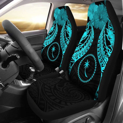 Chuuk Polynesian Car Seat Covers Pride Seal And Hibiscus Neon Blue -