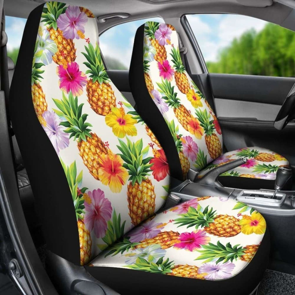 Cool Pineapple And Hibiscus Car Seat Covers -