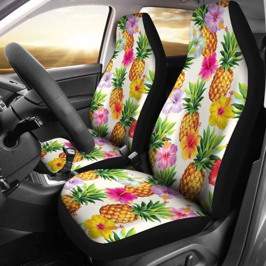 Cool Pineapple And Hibiscus Car Seat Covers -