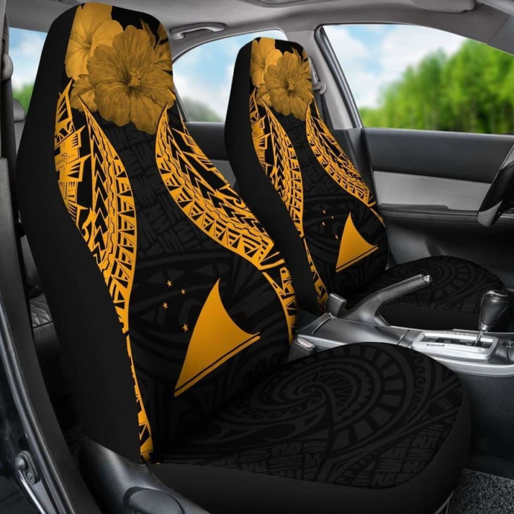 Tokelau Polynesian Car Seat Covers Pride Seal And Hibiscus Gold -