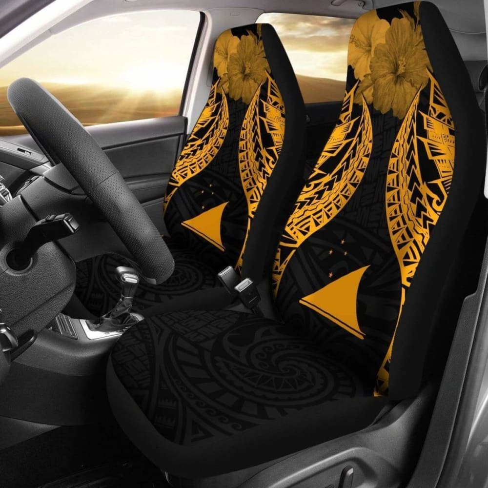Tokelau Polynesian Car Seat Covers Pride Seal And Hibiscus Gold -