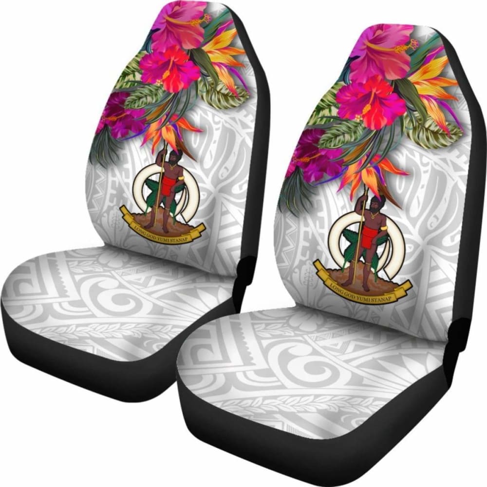 Vanuatu Car Seat Covers Polynesian Hibiscus White Pattern -