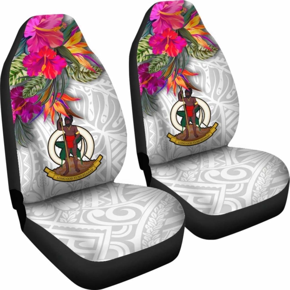 Vanuatu Car Seat Covers Polynesian Hibiscus White Pattern -