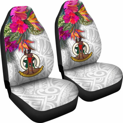 Vanuatu Car Seat Covers Polynesian Hibiscus White Pattern -