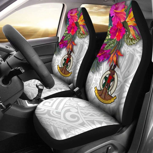 Vanuatu Car Seat Covers Polynesian Hibiscus White Pattern -