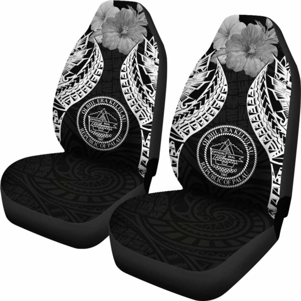 Palau Polynesian Car Seat Covers Pride Seal And Hibiscus Black -