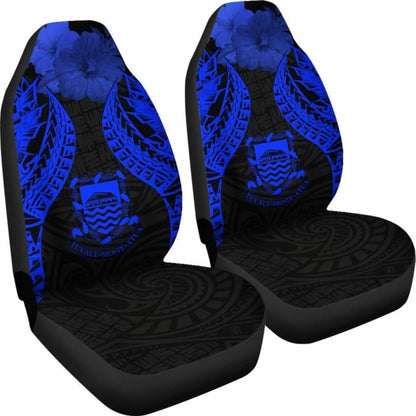 Tuvalu Polynesian Car Seat Covers Pride Seal And Hibiscus Blue -