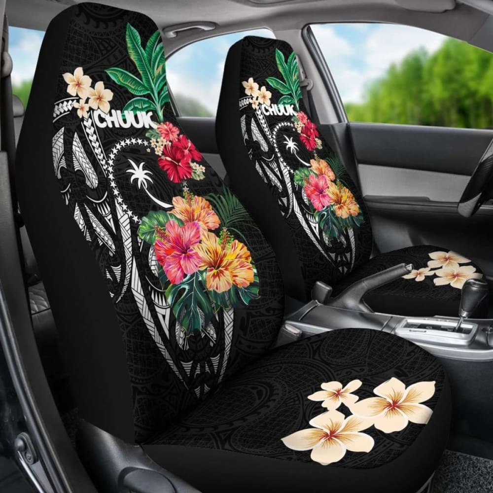 Chuuk Car Seat Covers Coat Of Arms Polynesian With Hibiscus