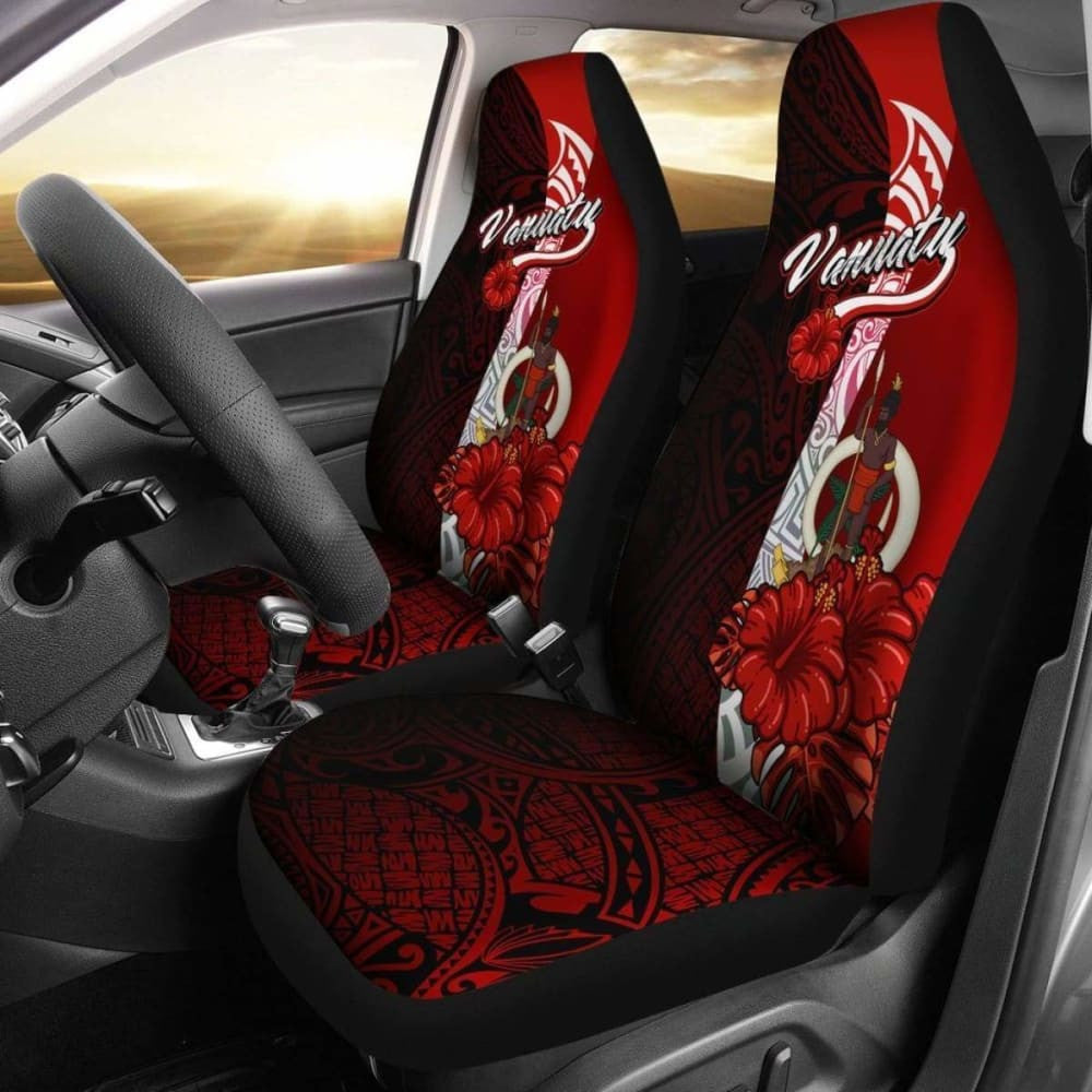 Vanuatu Polynesian Car Seat Covers - Coat Of Arm With Hibiscus -