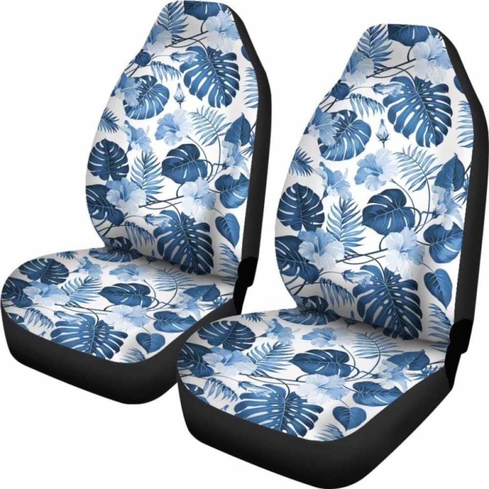 White And Blue Hibiscus Tropical Hawaiian Flower Pattern Car Seat Covers