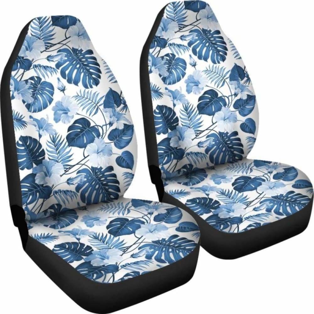 White And Blue Hibiscus Tropical Hawaiian Flower Pattern Car Seat Covers