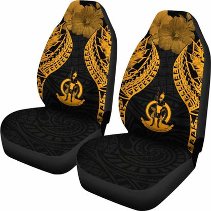 Vanuatu Polynesian Car Seat Covers Pride Seal And Hibiscus Gold -