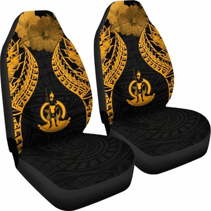 Vanuatu Polynesian Car Seat Covers Pride Seal And Hibiscus Gold -