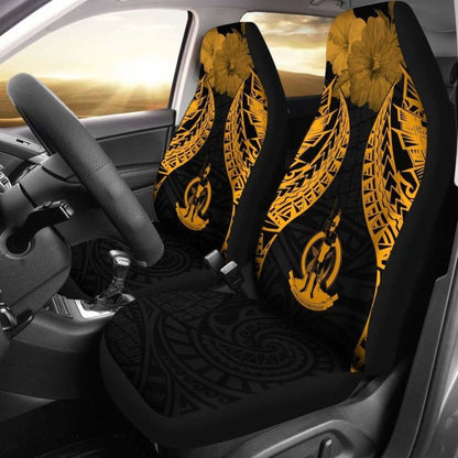 Vanuatu Polynesian Car Seat Covers Pride Seal And Hibiscus Gold -