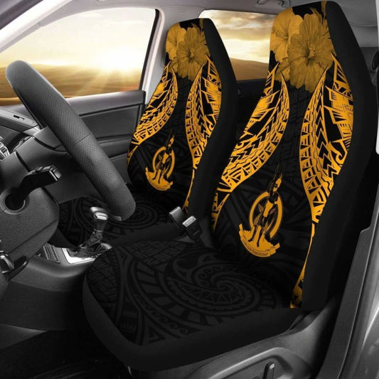 Vanuatu Polynesian Car Seat Covers Pride Seal And Hibiscus Gold -
