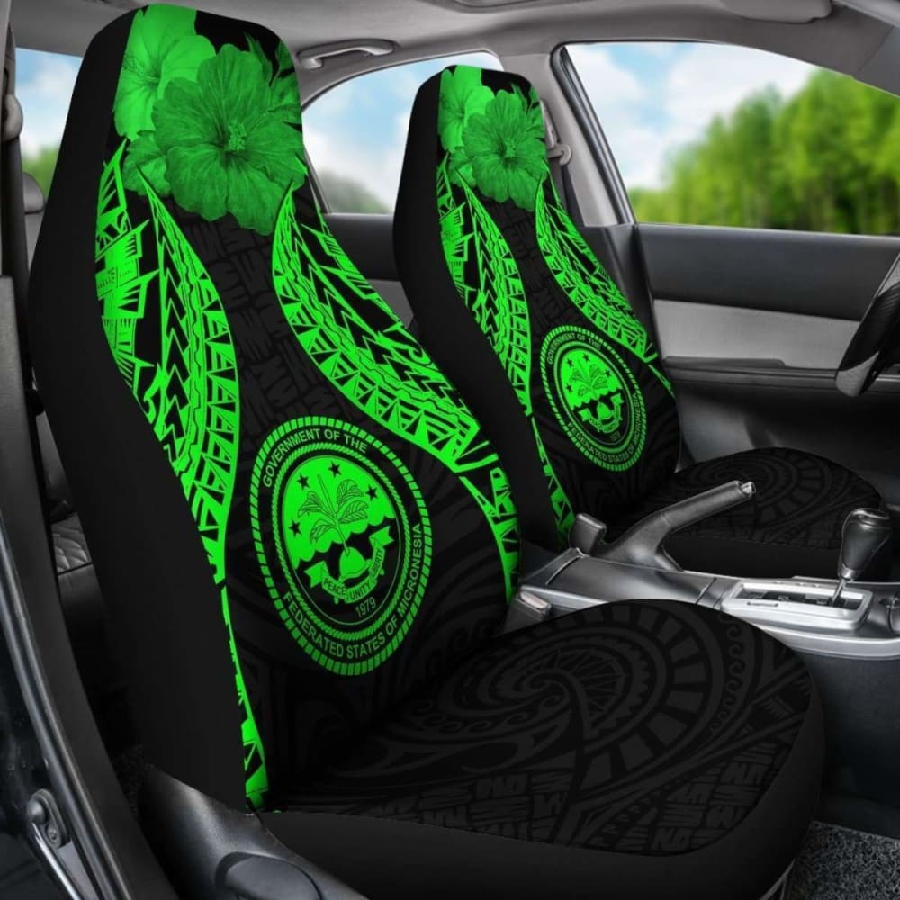 Federated States Of Micronesia Polynesian Car Seat Covers Pride Seal And Hibiscus Green -