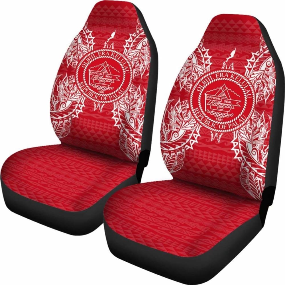Palau Car Seat Cover - Palau Seal Map Red White -