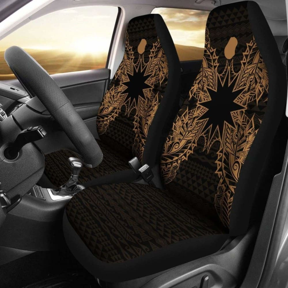 Nauru Car Seat Cover - Nauru Flag Map Gold -
