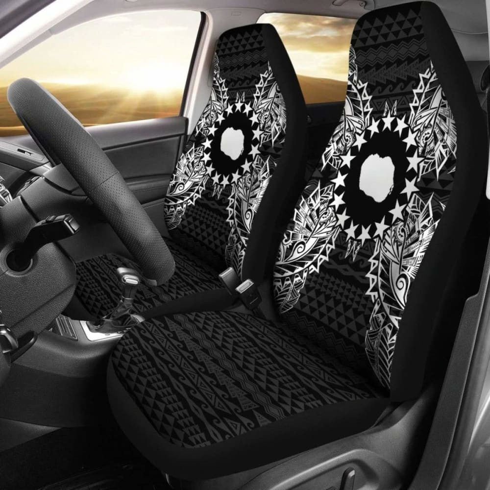 Cook Islands Car Seat Cover - Cook Islands Flag Map Black -