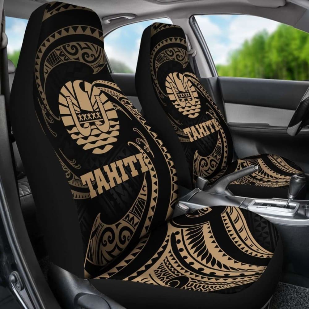 Tahiti Polynesian Car Seat Covers - Gold Tribal Wave -