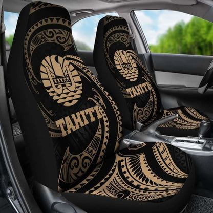 Tahiti Polynesian Car Seat Covers - Gold Tribal Wave -