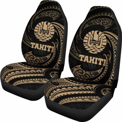Tahiti Polynesian Car Seat Covers - Gold Tribal Wave -