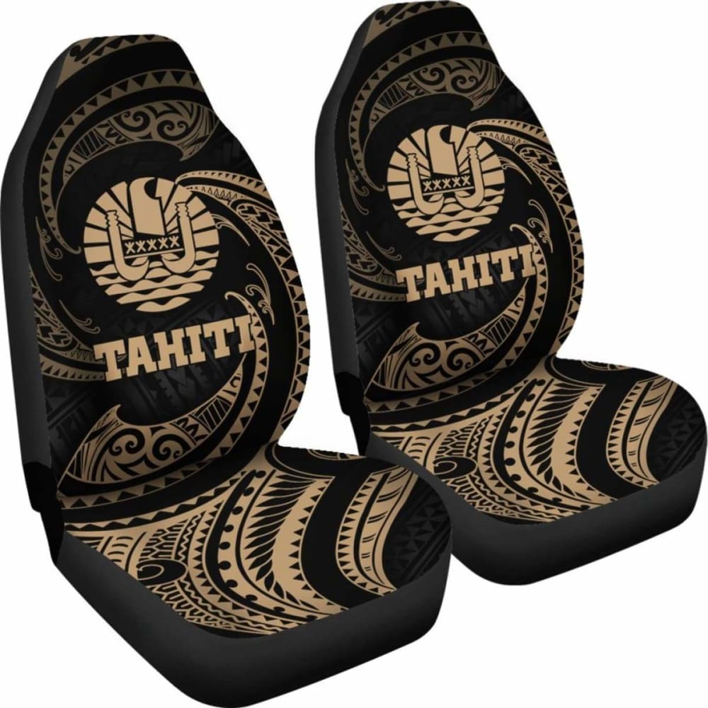 Tahiti Polynesian Car Seat Covers - Gold Tribal Wave -