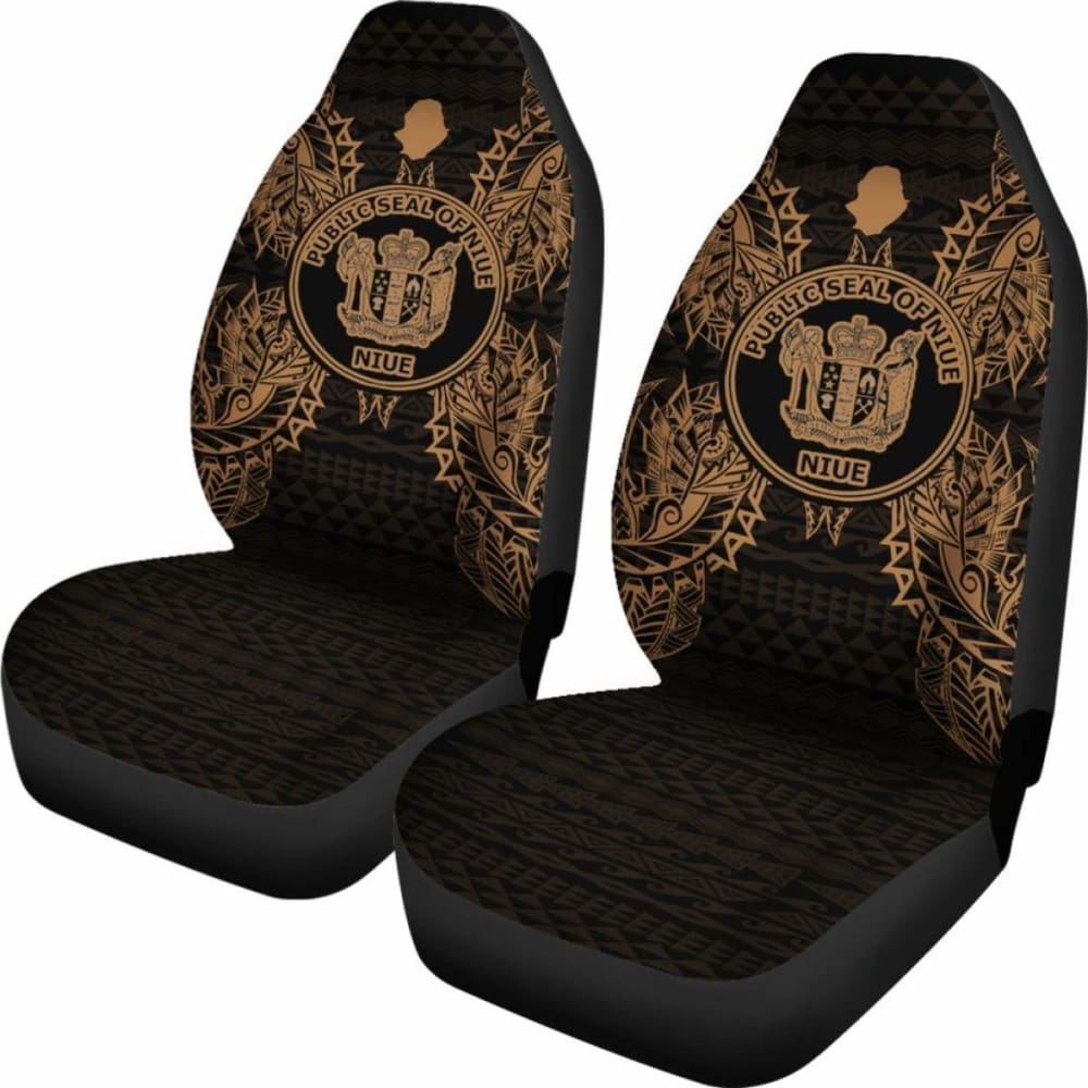 Niue Car Seat Cover - Niue Seal Map Gold -