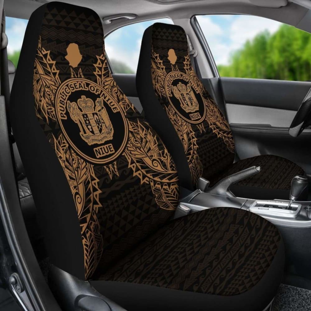 Niue Car Seat Cover - Niue Seal Map Gold -
