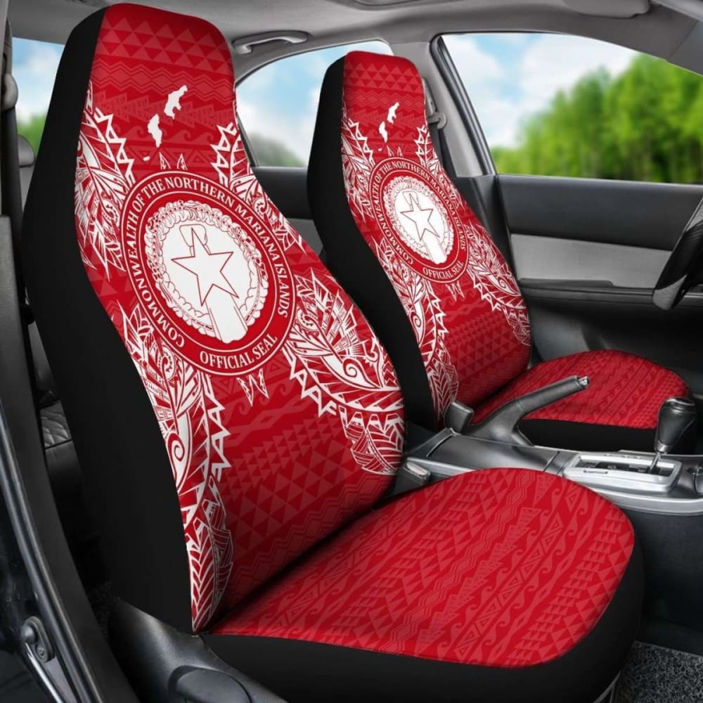 Northern Mariana Islands Car Seat Cover - C N M I Seal Map Red White -