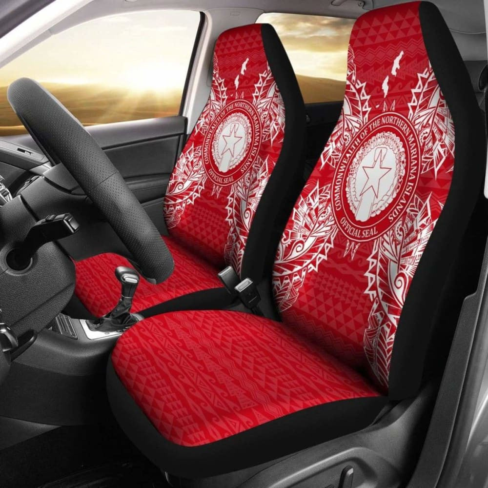 Northern Mariana Islands Car Seat Cover - C N M I Seal Map Red White -