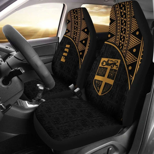 Fiji Tapa Car Seat Covers - Fiji Flag Polynesian Gold Curve -